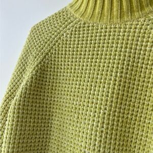 H&M Chartreuse Green Waffle Turtleneck Sweater